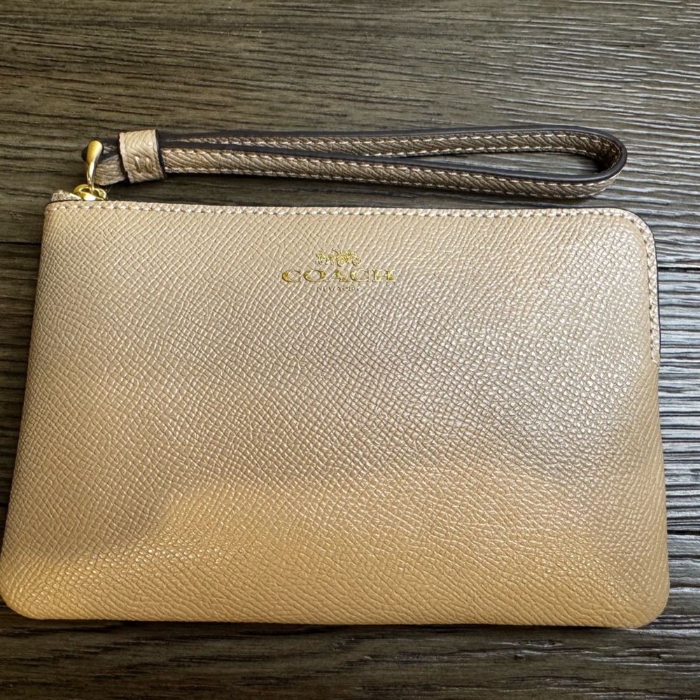 Coach Tan and Silver Wristlet